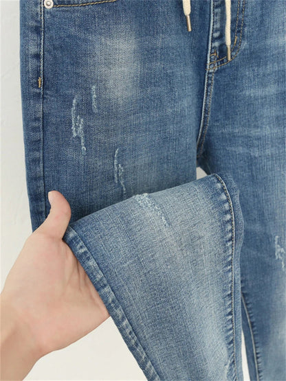 Women Baggy Elastic Waist Jeans Style Ripped Pants