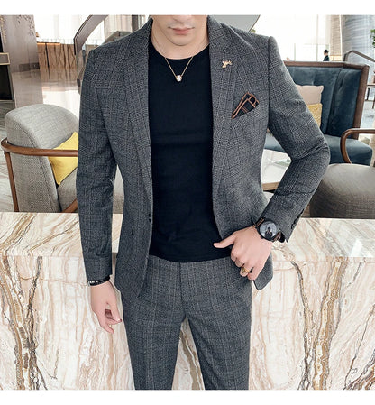 S-7XL Jacket + Pants / Luxurious High -end Brand Solid Color Men's Casual Business Slim Suit Two -piece Suit Groom Wedding Suit