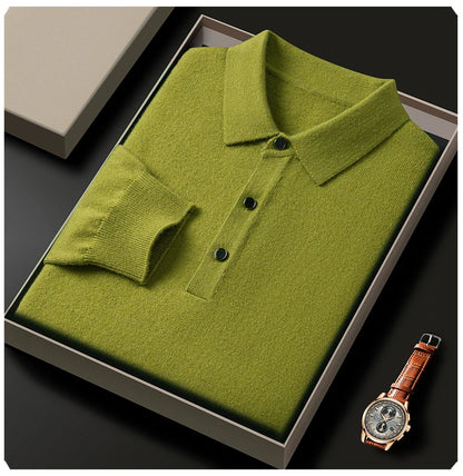 Fashion luxury knitted long sleeve polo shirt men's autumn new trend simple solid color soft skin friendly comfort lapel sweater