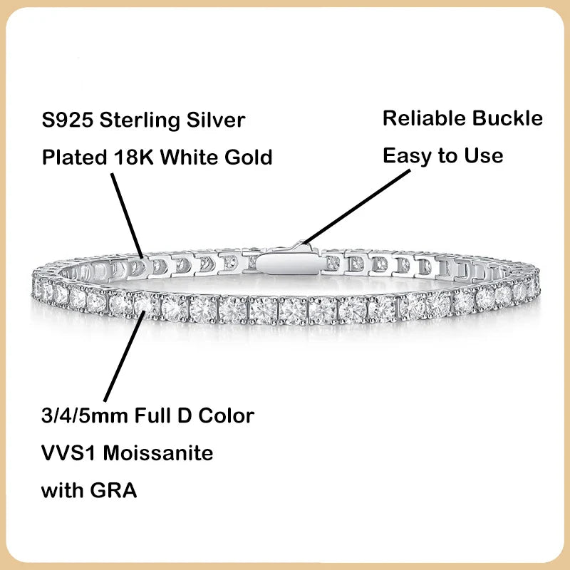 2024 New In GRA Certified 3/4/5/6.5MM White Full Moissanite Tennis Bracelet for Women Men 925 Silver Diamond Link Bracelets