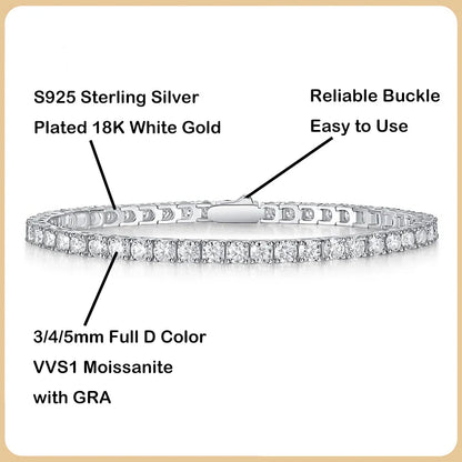 2024 New In GRA Certified 3/4/5/6.5MM White Full Moissanite Tennis Bracelet for Women Men 925 Silver Diamond Link Bracelets