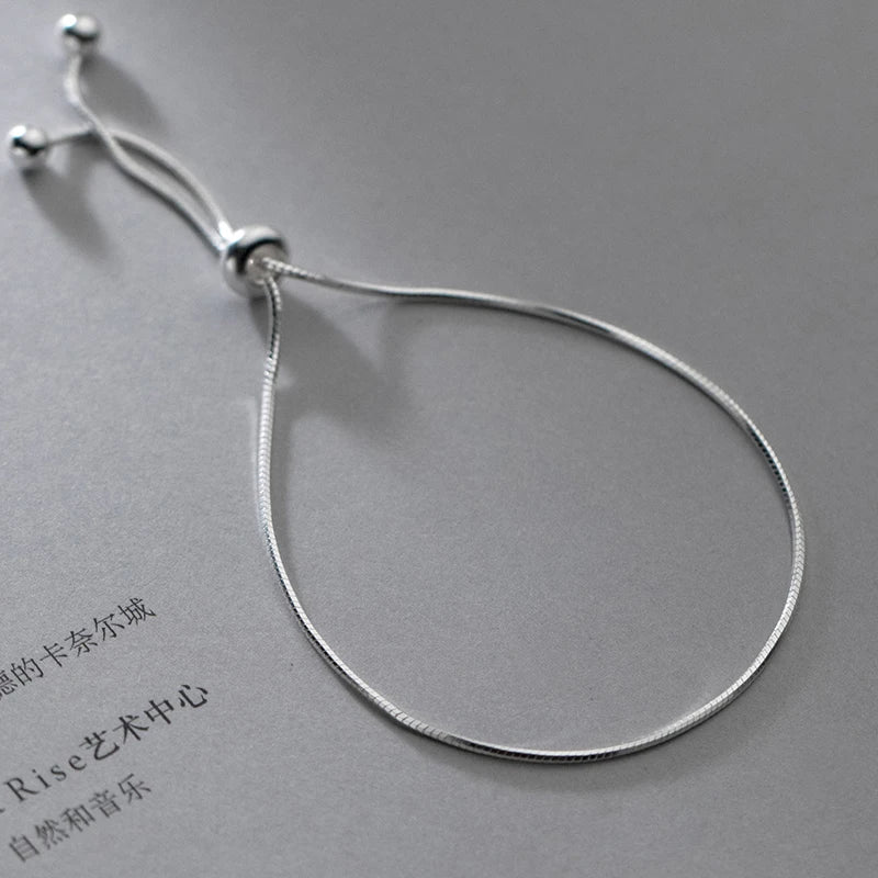 Real 925 Sterling Silver Simple Snake Link Chain Women Bracelets Adjustable Fashion Bracelet Party Jewelry Making Gift