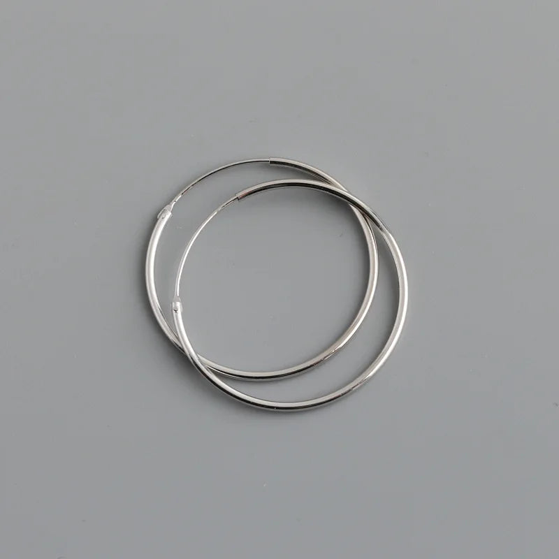 Genuine 925 Sterling Silver Fashion Korean Simple Hoop Earrings for Women Men Charming Chic Party Jewelry Accessories