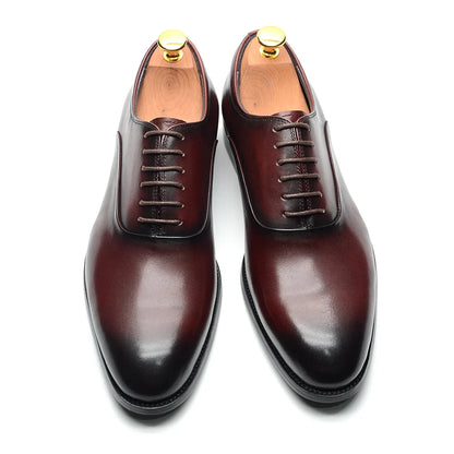 Italian Classic Mens Oxford Dress Shoes Genuine Leather Lace-up Plain Toe Burgundy Black Business Wedding Formal Shoes for Men