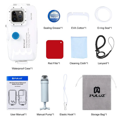 40m/130ft Waterproof Diving Case for iPhone 16 15 14 13 12 11 Pro Max Plus Photo Video Taking Underwater Housing Cover