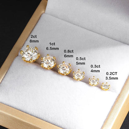 0.2/0.5/2ct D Color Moissanite Screw Stud Earrings for Women Men Silver 925 Plated 18K Pass Diamond Test 6 Prong Earring