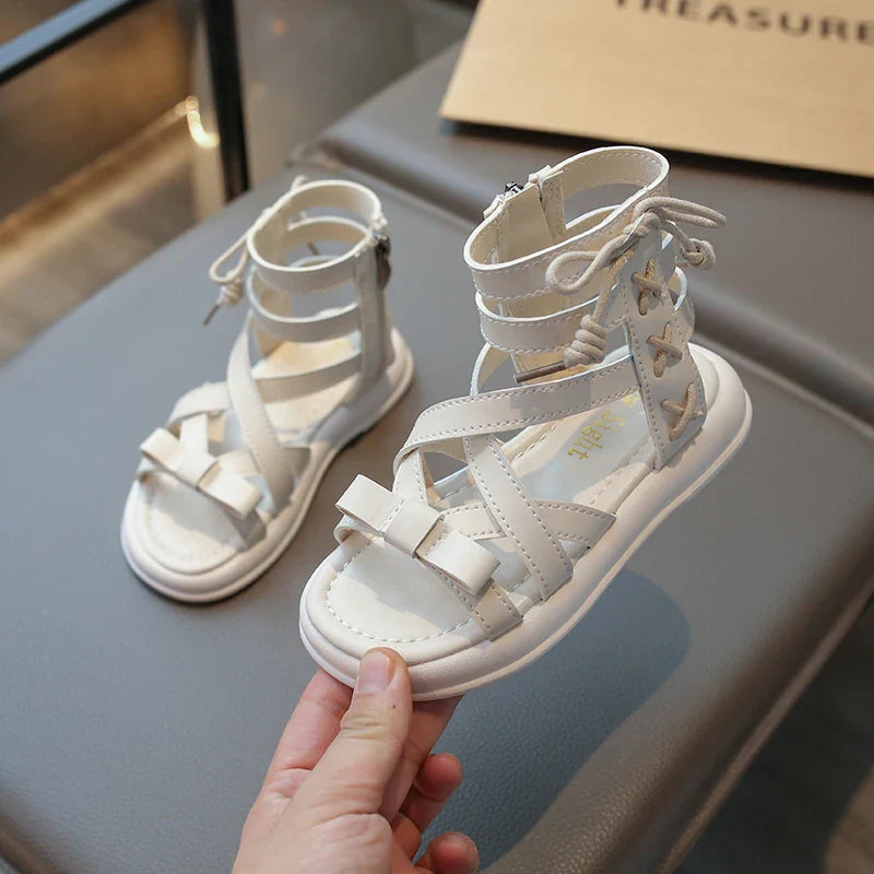 Girls Gladiator Sandals 2025 New Summer Children Fashion Princess High-top Shoes Versatile Kids Causal Beach Holiday Sandals