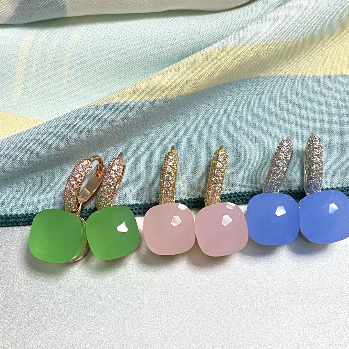 Classic Candy Color Earrings Inlay Transparent Zircon 27Colors Crystal Earrings Rose Gold Plated Fashion Jewelry For Women
