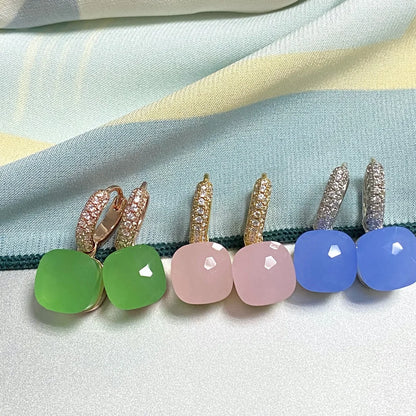 Classic Candy Color Earrings Inlay Transparent Zircon 27Colors Crystal Earrings Rose Gold Plated Fashion Jewelry For Women