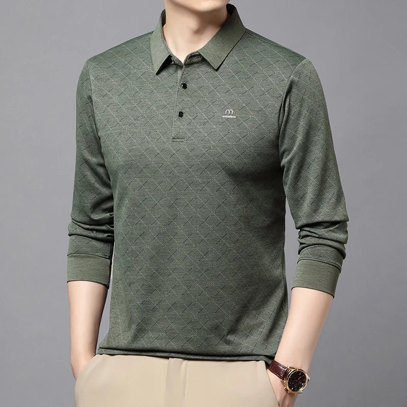 Collar Long Sleeved Polo Shirt for Men in Spring and Autumn 2025 New Business and Leisure Versatile T-shirt