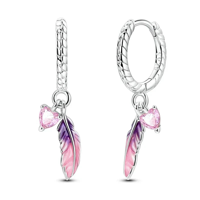 Earrings For Womens 925 Silver Color Pink Rainbow Horse Bear Bee Double Hoop Earrings Fine Engagement Anniversary Jewelry Gifts
