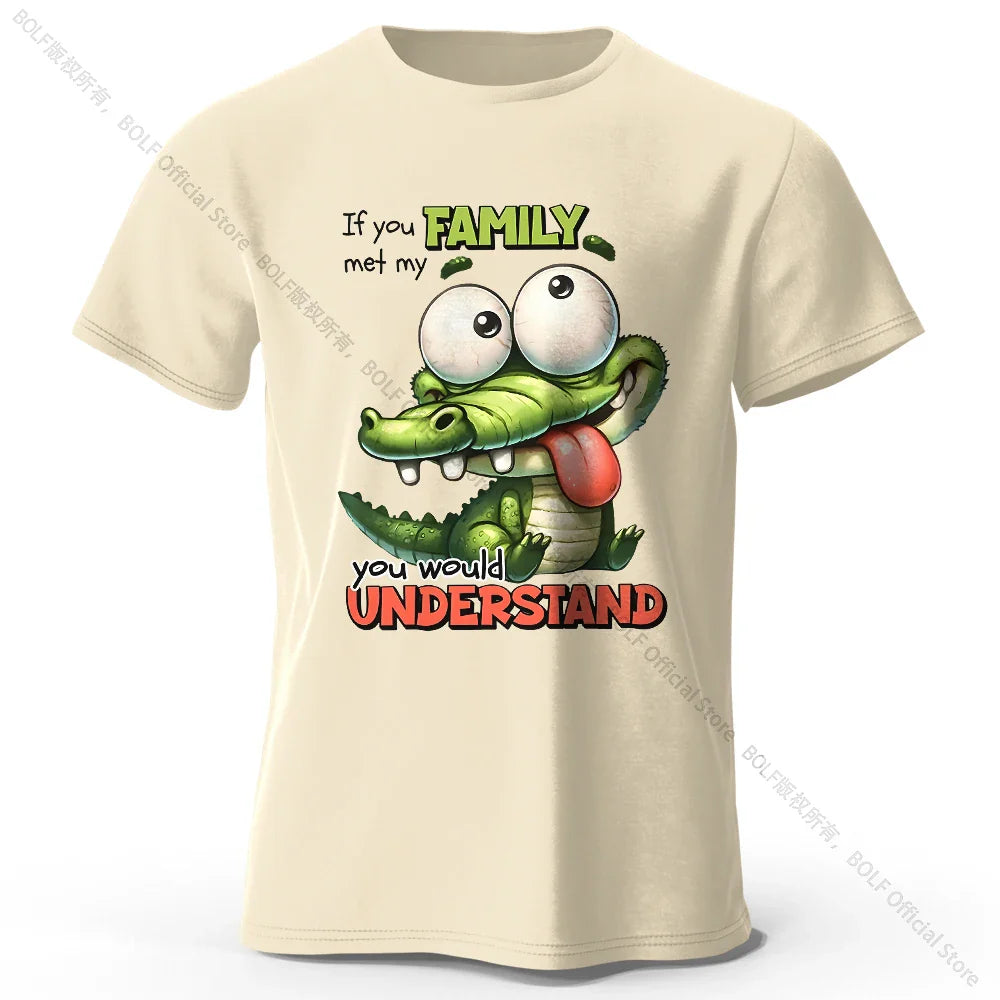 Cartoon Alligator Print 100% Cotton T-Shirt, Soft & Breathable Round Neck Short Sleeve Tee, Unisex Fun & Quirky Style