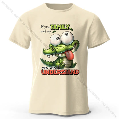 Cartoon Alligator Print 100% Cotton T-Shirt, Soft & Breathable Round Neck Short Sleeve Tee, Unisex Fun & Quirky Style