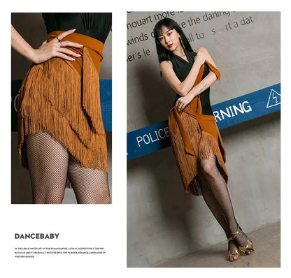 Adult Women's Latin Dance Practice Costume Skirt ter Ne Svel High Waist A-Line Long Dr Irregular Square Dance A...