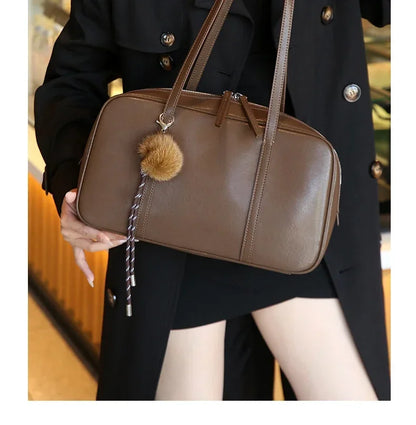 Women's Cow Genuine Leather Shoulder Bags Ladies Fashion Designer Luxury Handbags Female Retro Commute Boston Cowhide Handbag