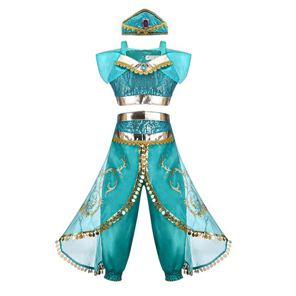Jasmine Princess Dress for Kids Girls Cosplay Aladdin Magic Lamp Costume Halloween Kids Birthday Carnival Ball Vestidos Outfits