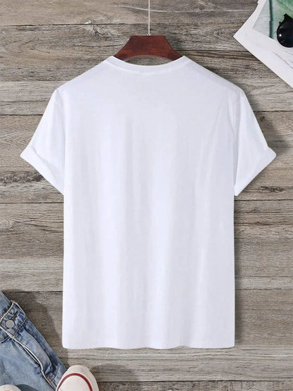 Summer men's 100% pure cotton casual loose size smiley face pattern printed sports comfortable round neck short sleeved T-shirt