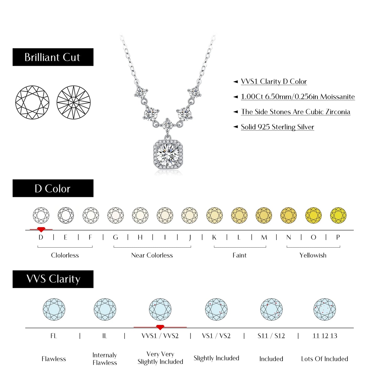 D Color Moissanite 925 Sterling Silver Luxury Geometric Charm Necklace Bracelet For Women Wedding Statement Jewelry Set