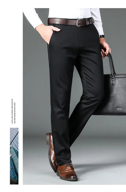 Fiber Men's Casual Pants Anti-wrinkle Comfortable Baggy Straight Business Formal Trousers Male Brand Clothing