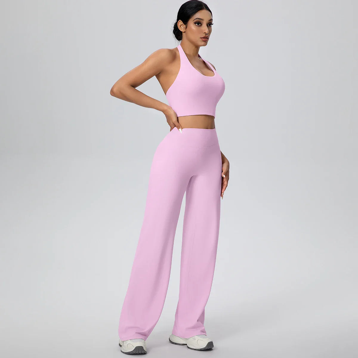 2PCS Woman Backless Hanging Neck Bra and Pants Yoga Set Summer Breathable Gym Sports Running Workout Top Hot Sales Yoga Set