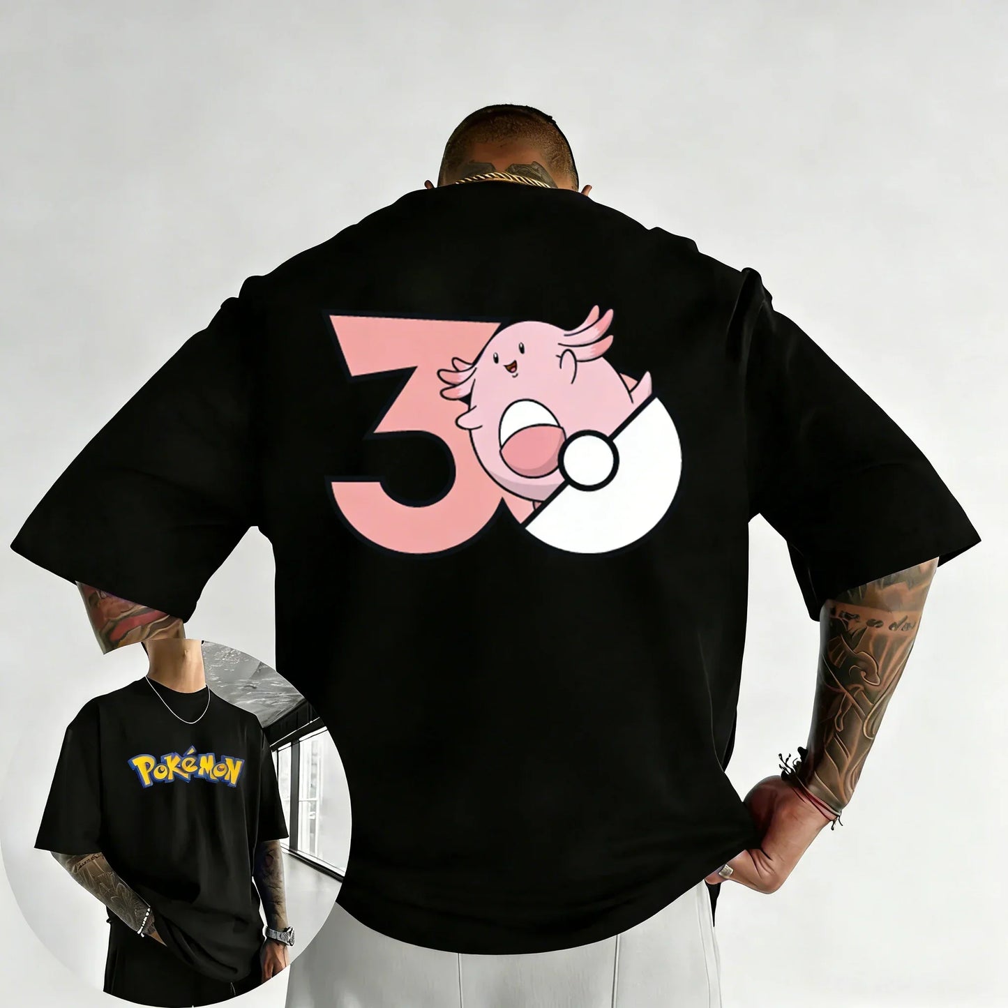 30th Anniversary Chansey Printed T-shirt Summer New Men's and Women's Harajuku Large Loose Casual Short Sleeve Top