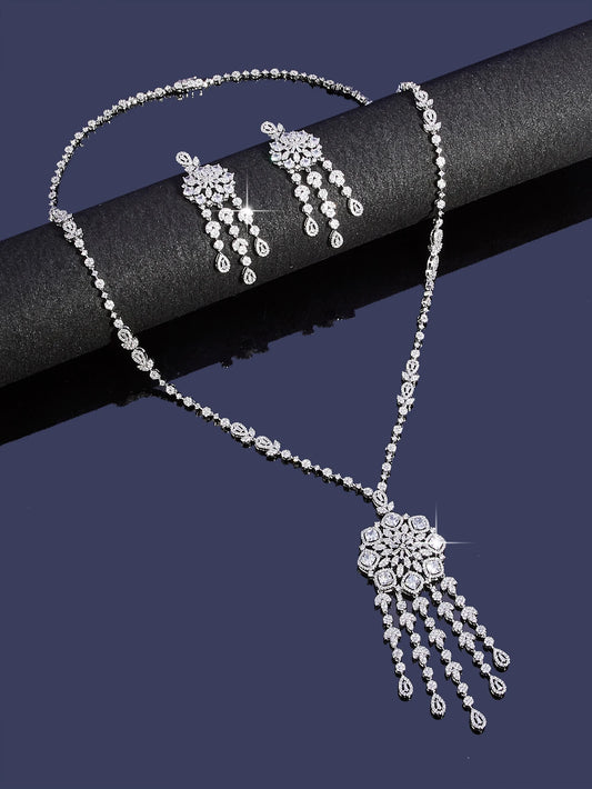 Luxury Geometric Water Drop Long Necklace Earrings Ring Sets For Women Cubic Zirconia CZ African Dubai Bridal Jewelry