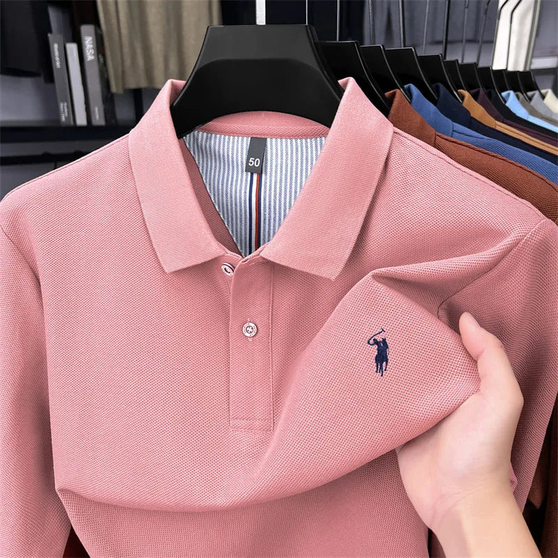 High end brand 100% cotton long sleeve polo shirt fashion luxury pony embroidery business casual comfort new Paul men's T-shirt