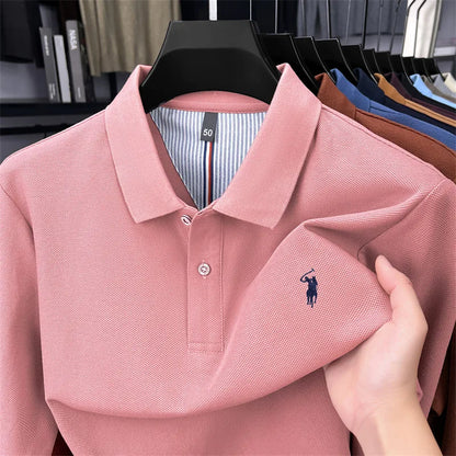 High end brand 100% cotton long sleeve polo shirt fashion luxury pony embroidery business casual comfort new Paul men's T-shirt
