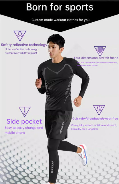 Running sportswear set men's autumn and winter fitness wear fast dry clothes professional training morning run outdoor cycling
