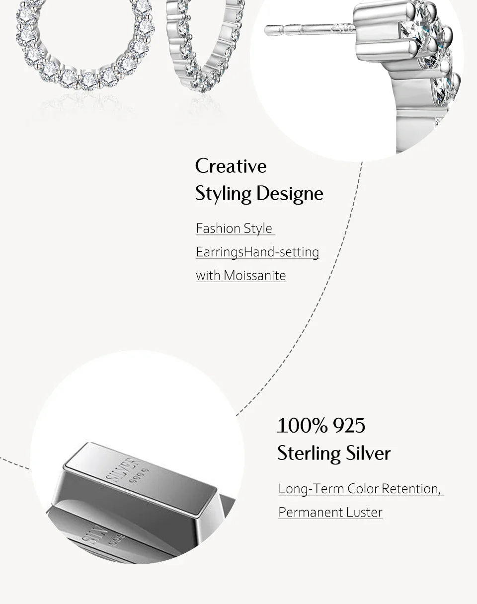 Moissanite Hool Earrings 925 Sterling Silver Passed the Diamond Test Wedding Earrings for Women Gift Fine Jewelry Band
