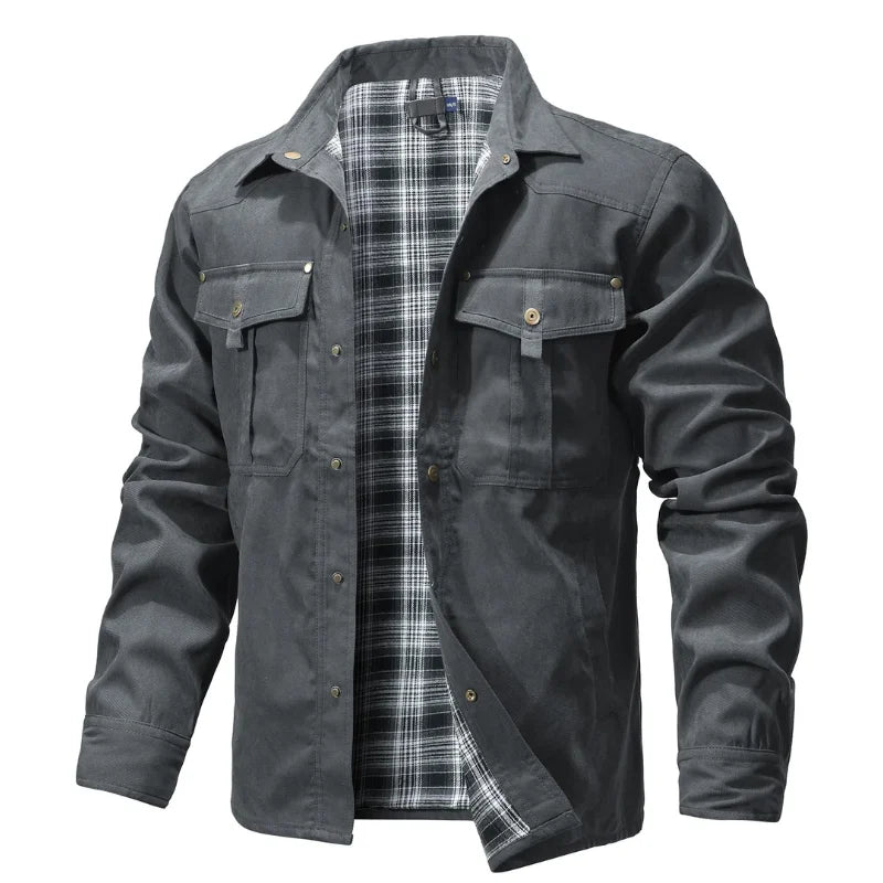 Men's Jackets Spring Flannel Lined Shirt Coat Shacket Casual Snap Button Overshirt Western Cowboy Style High Quality Top US Size