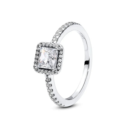 Hot selling 925 sterling silver ring, exquisite luxury, adjustable charm, square circular heart-shaped ring women's jewelry gift
