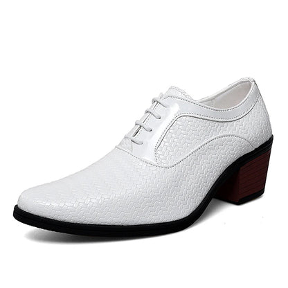 New 2025 Luxury Gold Men High Heel Leather Shoes Moccasins Designer Pointed Dress Shoes Men Wedding Formal Shoes Big Size 46