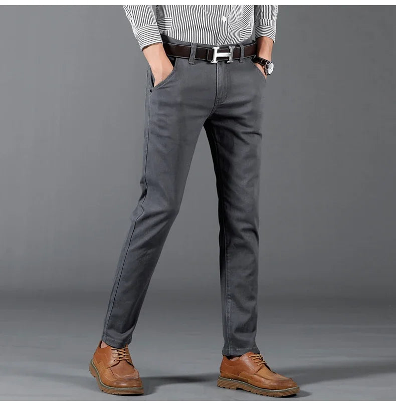 6 Color Men Slim Casual Pants New Classic Business Fashion Comfortable Stretch Cotton Elastic Straigh Trousers Male