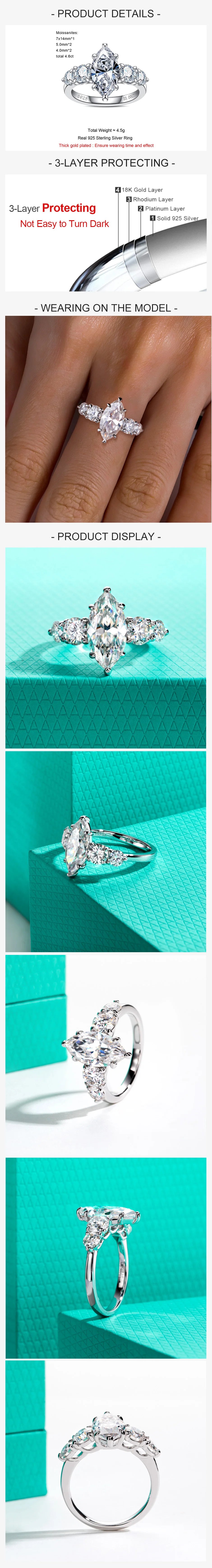 3ct Marquise Cut D Color Moissanite Diamond Engagement Ring 925 Sterling Silver With Cer Women's Jewelry Wholesale