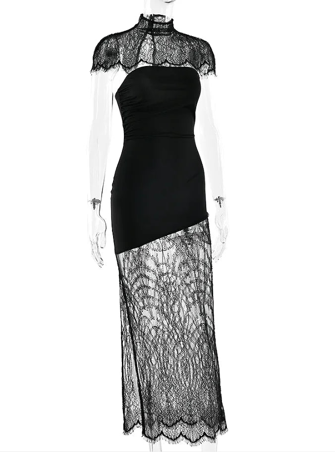 Black Lace Patchwork Strapless Dress Women Sexy Cape Shawl Waist Cinching Slim Mini Dresses Lady 2026 Evening Club Party Gowns