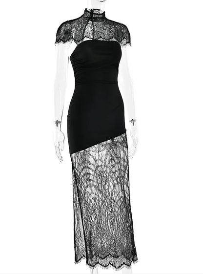 Black Lace Patchwork Strapless Dress Women Sexy Cape Shawl Waist Cinching Slim Mini Dresses Lady 2026 Evening Club Party Gowns