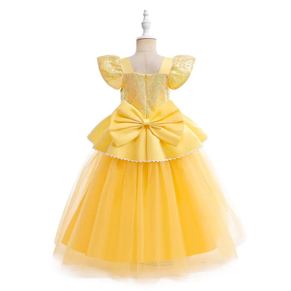 Fancy Girls Belle Halloween Costumes Carnival Cosplay Cartoon Christmas Beauty Party Princess Dress Tulle Birthday Kids Clothing