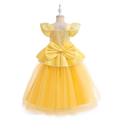 Fancy Girls Belle Halloween Costumes Carnival Cosplay Cartoon Christmas Beauty Party Princess Dress Tulle Birthday Kids Clothing