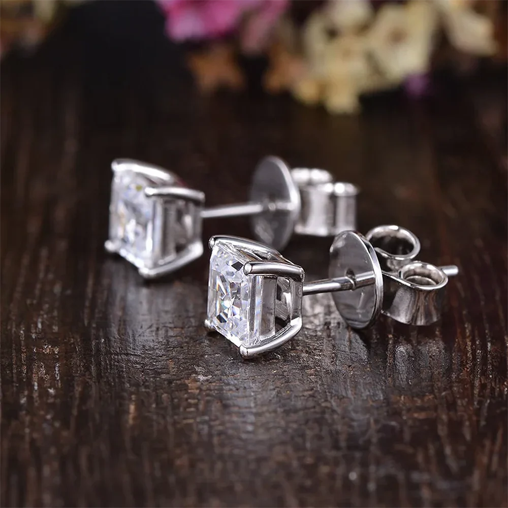 Certified 0.6/1/2/6carat Princess Cut Moissanite Diamond Stud Earrings for Women Men 925 Sterling Silver Square Ear Studs