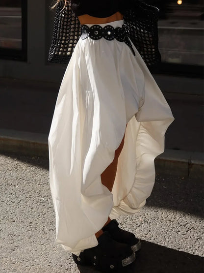 Fashion White Asymmetrical Long Skirts Female A-line Hem Vacation Skirt High Waist Casual Loose 2026 Summer Club Party Skirts