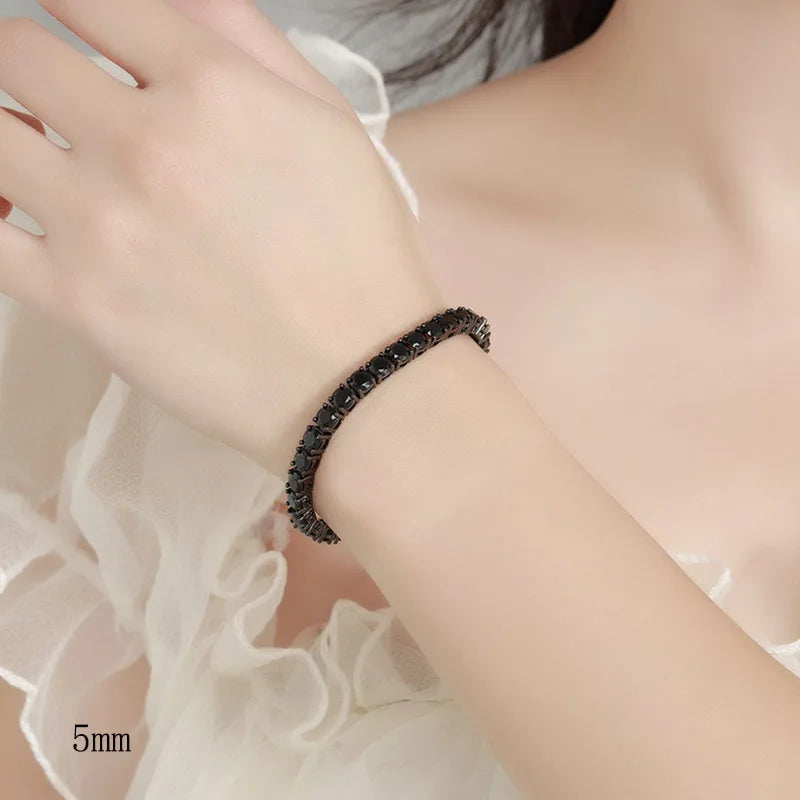 TY 3mm 4mm Black Moissanite Tennis Bracelet Full Diamond 925 Sterling Silver Plated 18k Hiphop Bracelets for Women Man