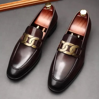 Metal Buckle Leather Shoes For Men Luxury Slip-on Genuine Leather Business Formal Shoes Groom Wedding Shoes