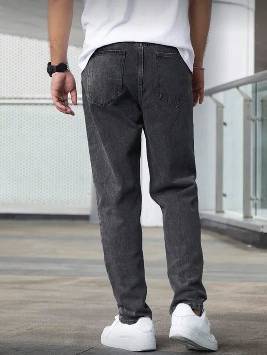 Men's Loose Straight Jeans, Vintage Dark Grey Washed, Casual Daily Wear, Comfortable & Versatile, All Sizes