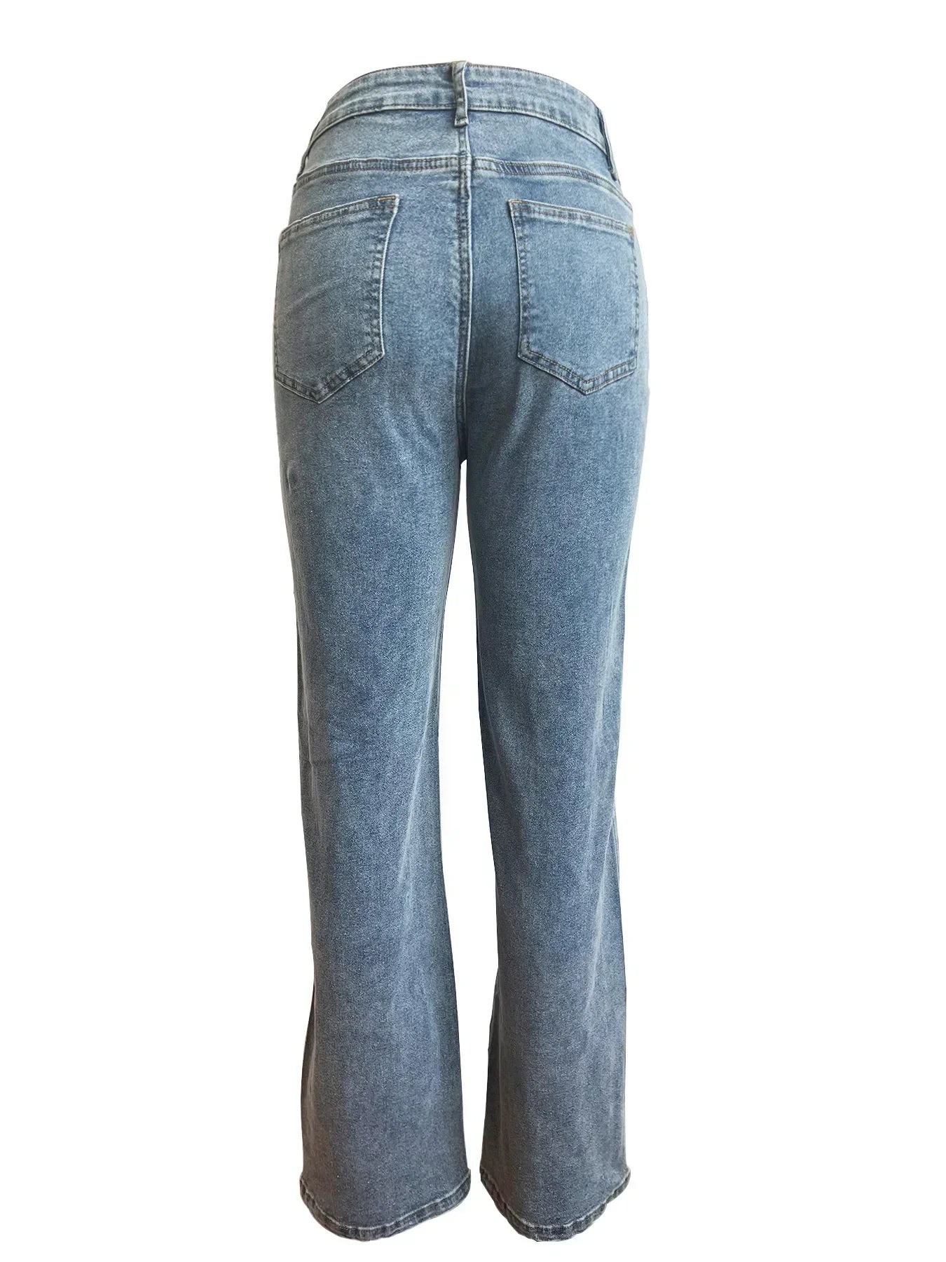 High Waist Elegant Streetwear Denim Casual Straight Trousers