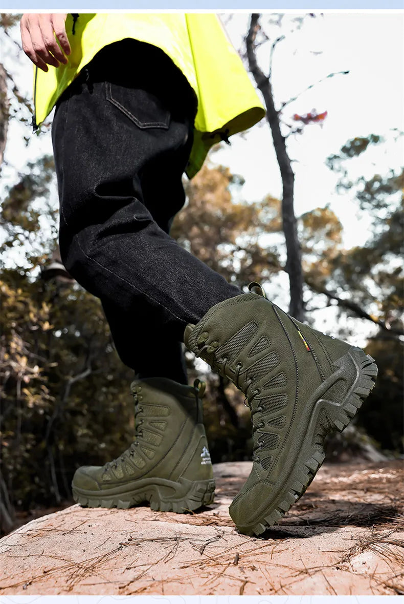 New Men's Boots Fashion Outdoor Men Hiking Boots High Top Breathable Men Desert Combat Ankle Boots Non-slip Motorcycle Boots