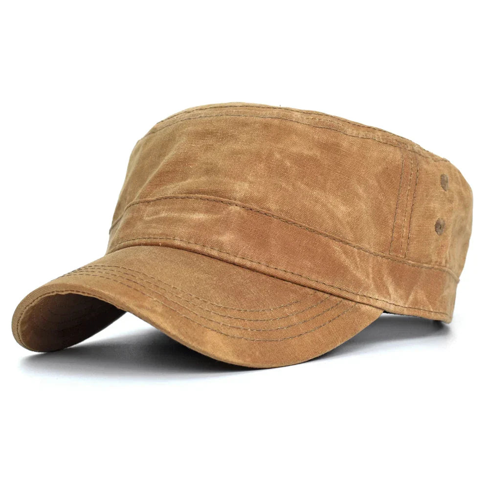 Waxed Canvas Cotton Military Caps Men Waterproof Cadet Army Cap Unique Design Vintage Flat Top Hat
