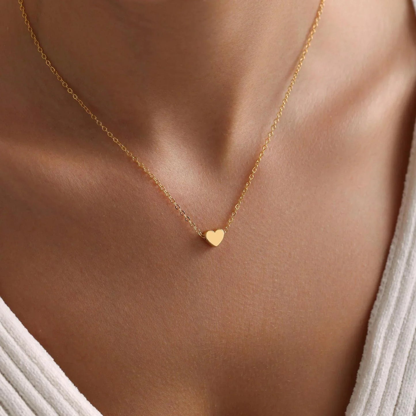 Fashion Collier Simple Heart Girls Pendant Necklace Small Love Shape Stainless Steel Hearts Clavicle Choker Jewelry
