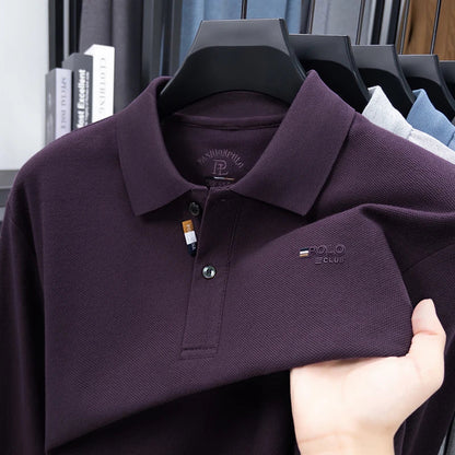 Men's Luxury Brand 100 Cotton Embroidered Polo Shirt Spring Autumn Business Leisure Lapel Long Sleeve T-shirt Handsome Menswear