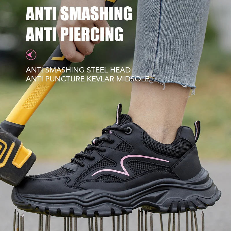 Safety Shoes Women Work Sneakers Structured Shoes Pneumatic-Proof Protective Shoes Work Boots Steel Toe Female Platform Shoes